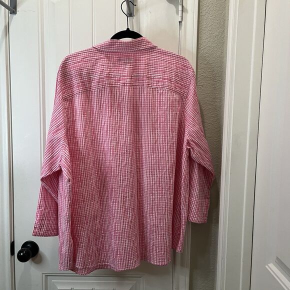 Westbound Woman Pink Checkered Plaid Button Up Long Sleeve Top Size 3X - Picture 6 of 9